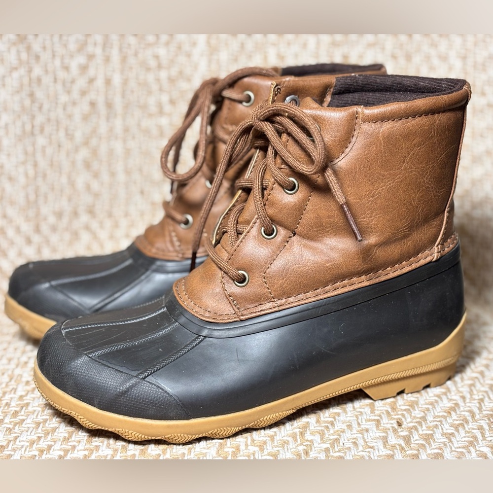Womens 4 Sperry Port Duck Boots Brown Waterproof Rubber Sole Lace Up EU36!